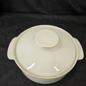 90s German Rosenthal Covered Caserole White Porcelain Gold Trim 10"L x 8"D x 5"H